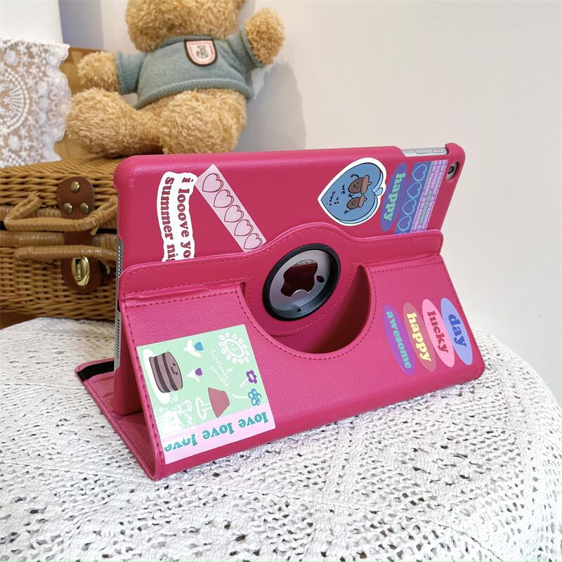 iPad Pro/iPad 2022/Air5/mini6ケース ピンク 可愛い シール付き アイ