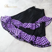 フラメンコ 衣装 ファルダ スカート ブラック系 パープル系 黒 紫 プリマブティック prima boutique ボランテ フリル 水玉 ドット レッスン 練習着 ダンス パーティ 発表会 レディース 練習用 レッスン用 発表会用 ダンス衣装 舞台衣装 水玉柄 かわいい