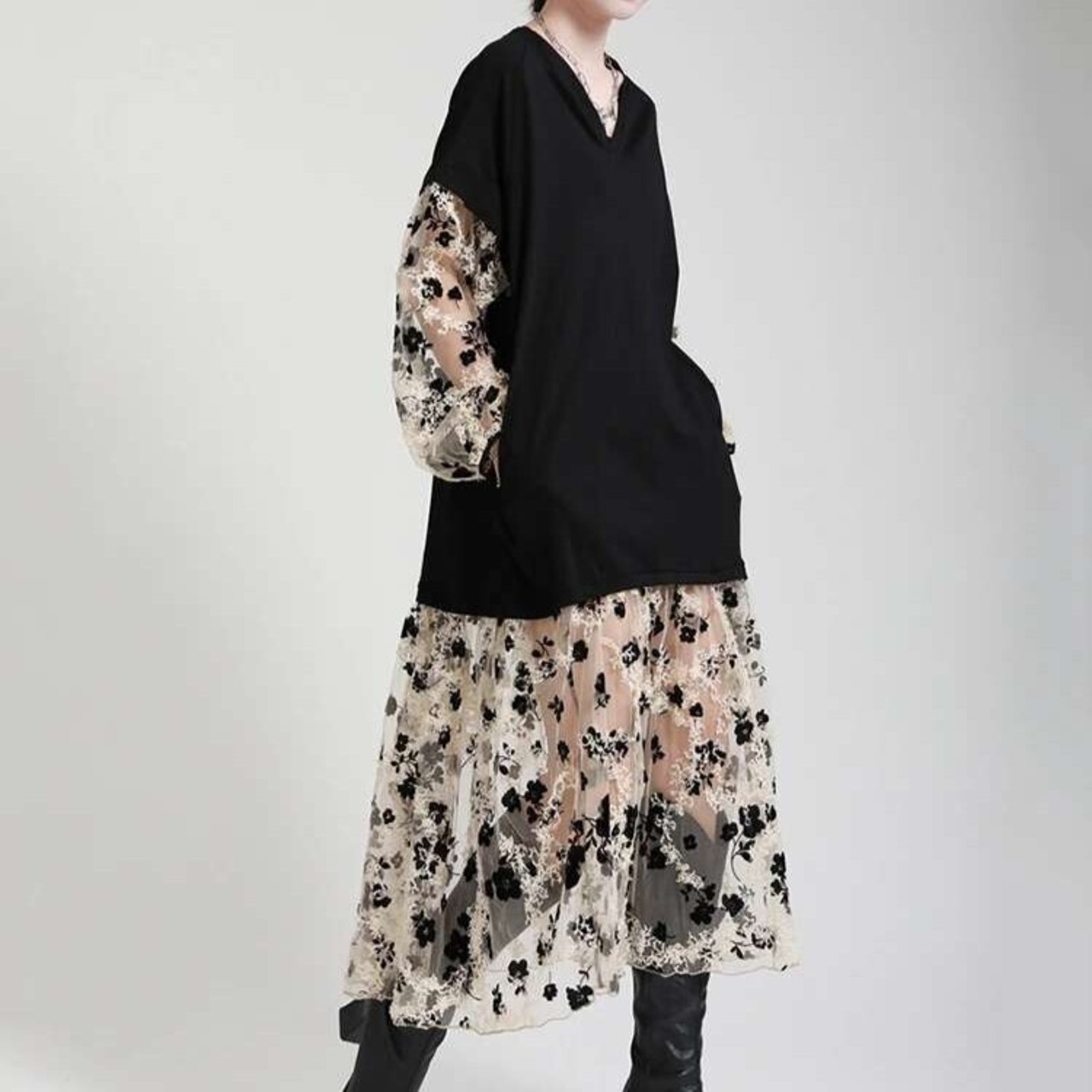 Patchwork Loose Long Dress / パッチワーク ルーズ ロング ワンピース