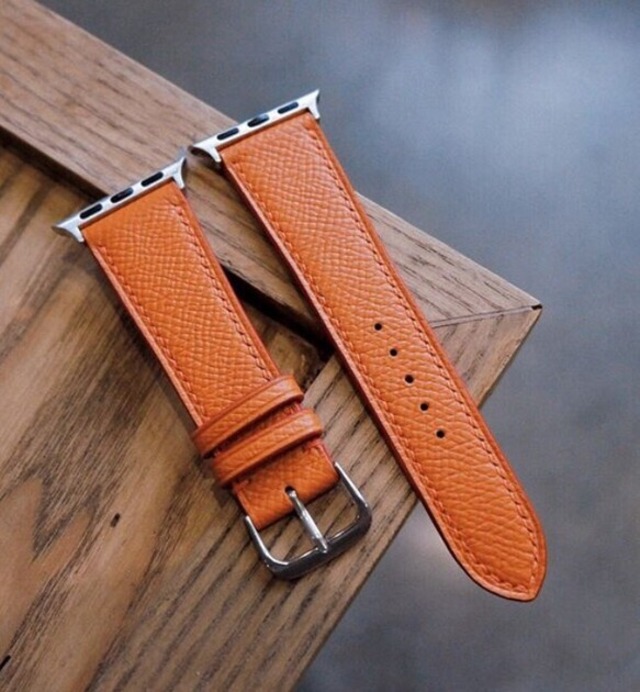 【送料無料】特別価格　高級革使用のApple Watchベルト　時計ベルト オレンジ　レザー　腕時計　革ベルト　皮　革