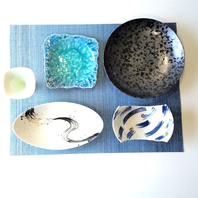 黒7寸皿 楕円皿五点セット