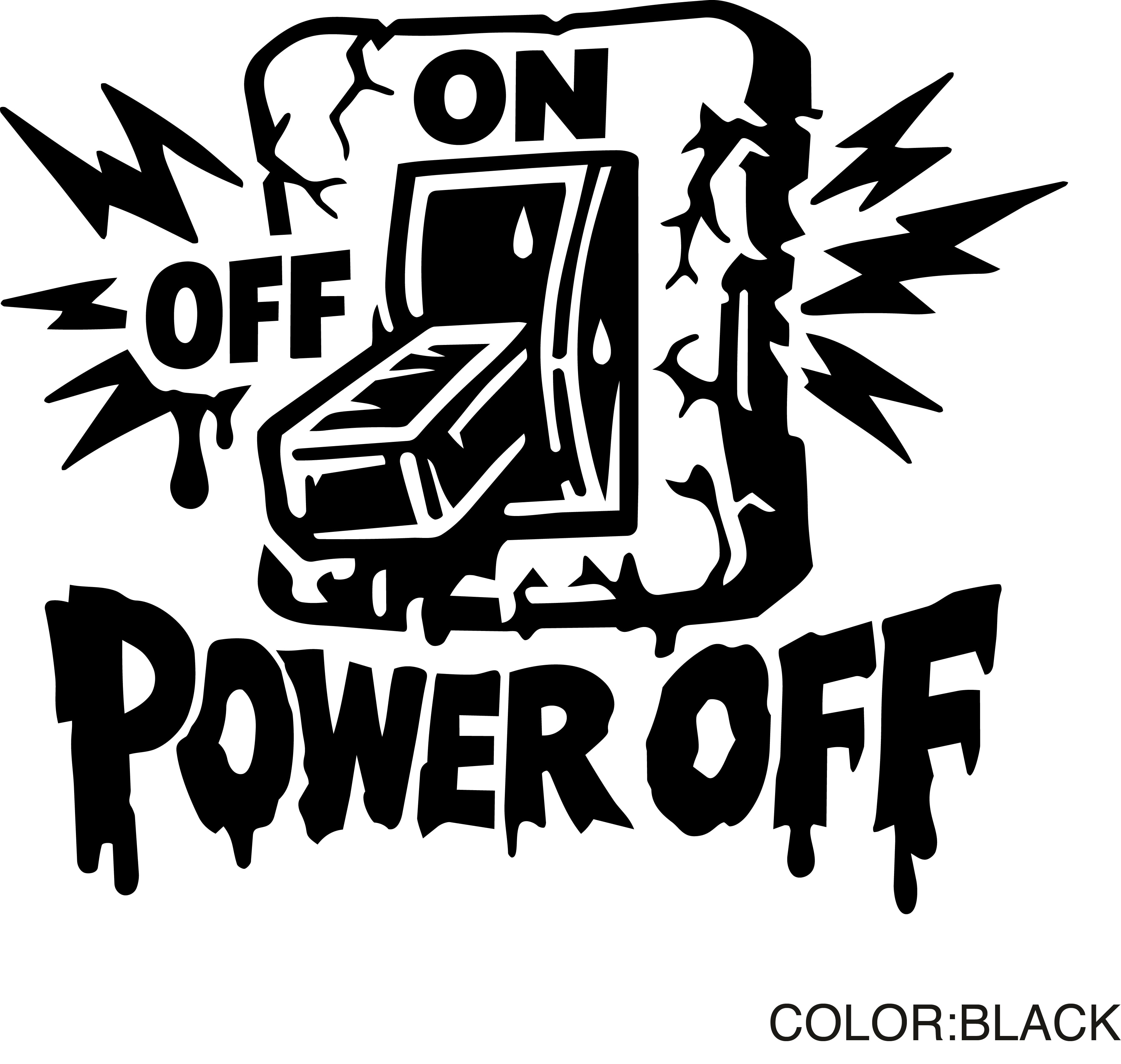 注意 ステッカー ガレージ用 防水 POWER OFF 手 転写デカール（白／黒