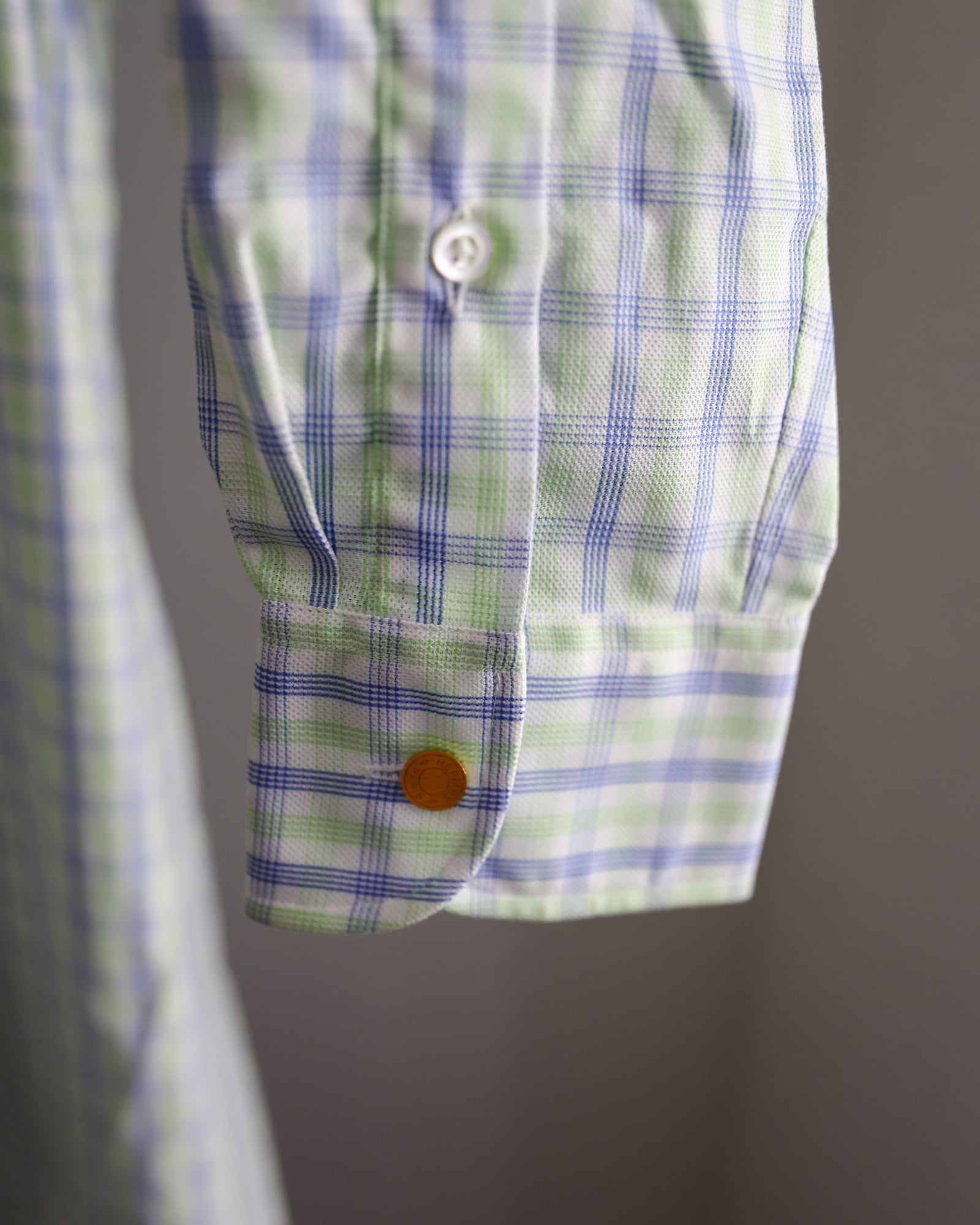 未使用】HERMES special cotton check shirt made in France dead