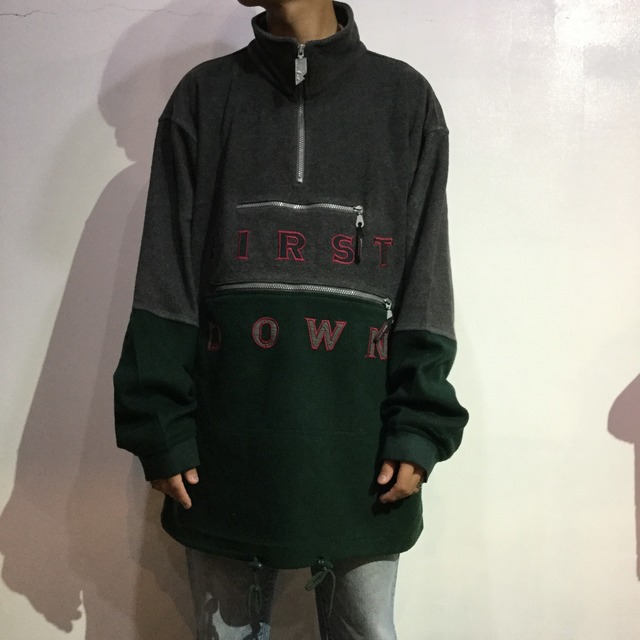 『送料無料』90s FIRST DOWN ファーストダウン 切り替えハーフジップフリース