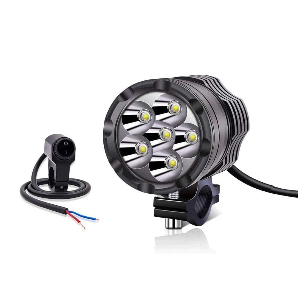 Aoling バイク フォグランプLED 12V 24V ヘッドライト 補助灯 スポットライト集光 オートバイ補助ランプ サブライト フォグライト アルミ製防水スイッチ付き 6000K ホワイト 補助ライト 単品 (6LED)