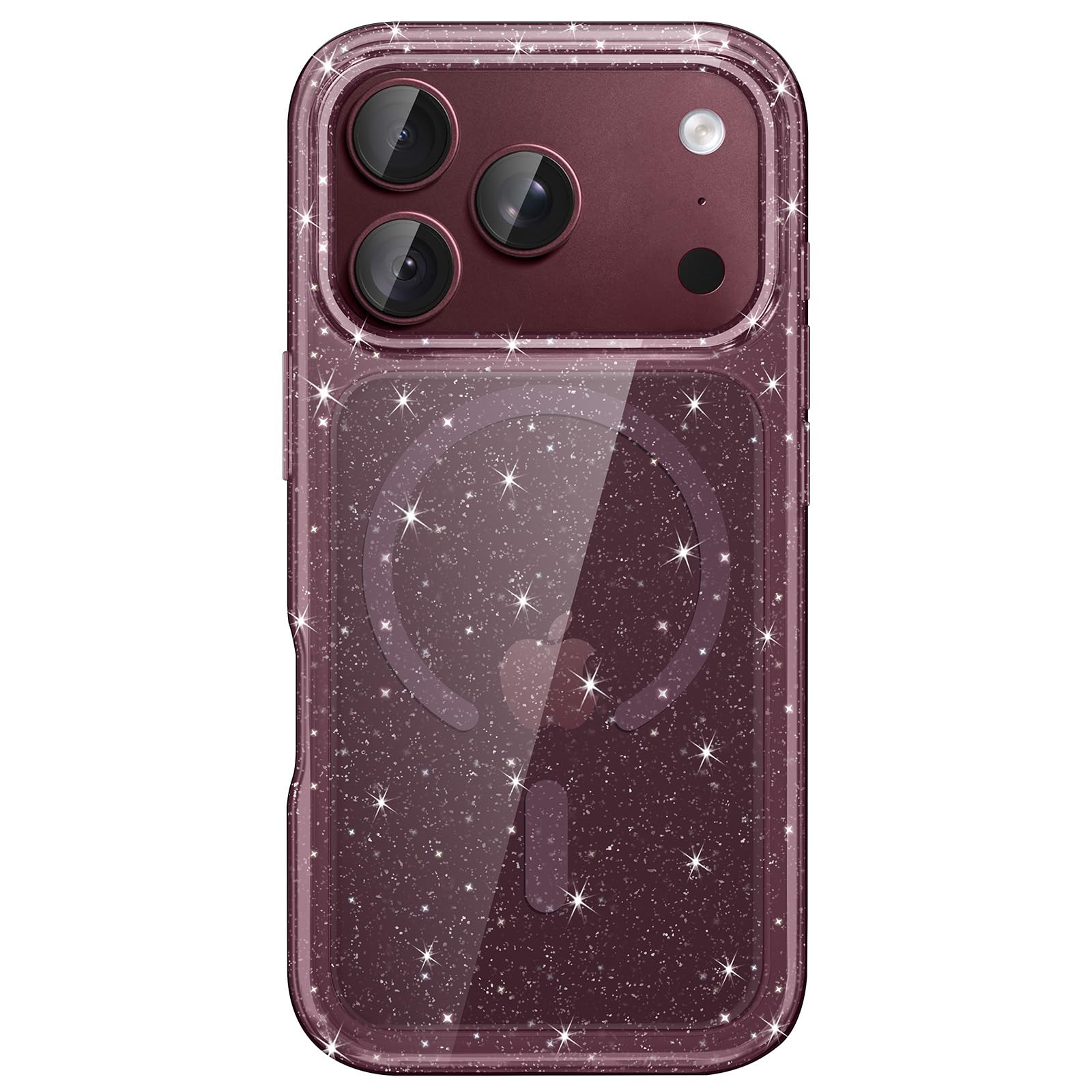 JETech iPhone 18 Pro用 マグネットキラキラケース (ダークチェリー)