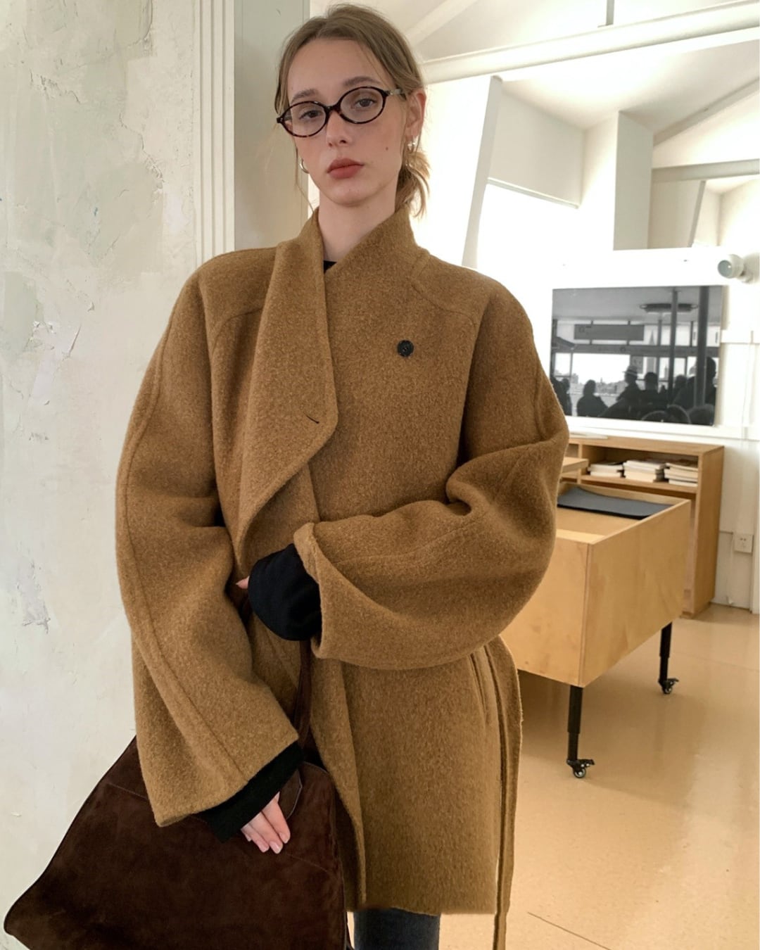 wool rever half coat(light brown)