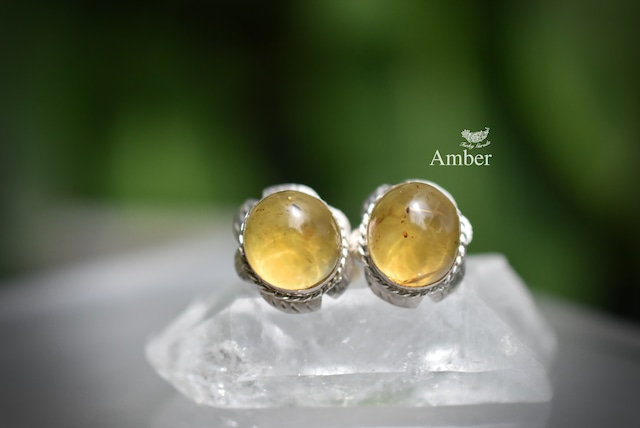 イエローゴールド★amber シルバーピアス1064