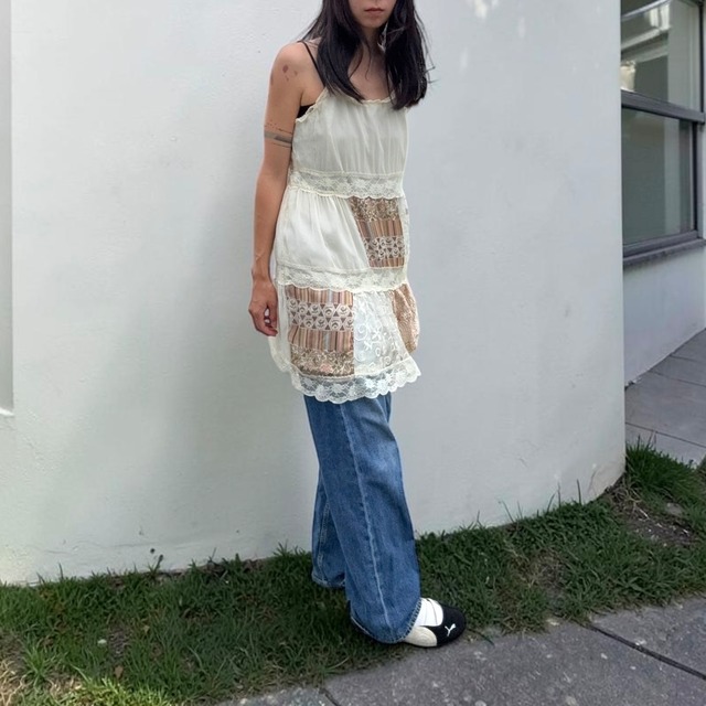 【LADIES】Patchwork Lace Cami Tunic - Free Size