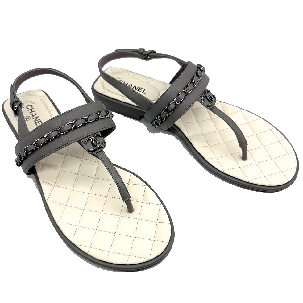 未使用品】CHANEL シャネル CCマーク トングレザー フラットサンダル 