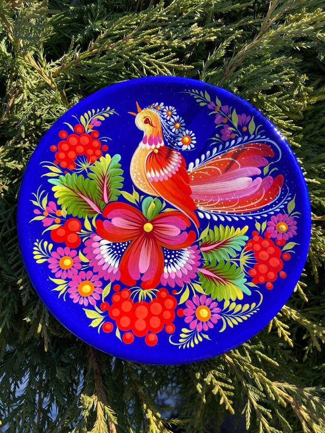 ペトリキウカ塗り　木製プレート（ティモシェンコ作）14cm