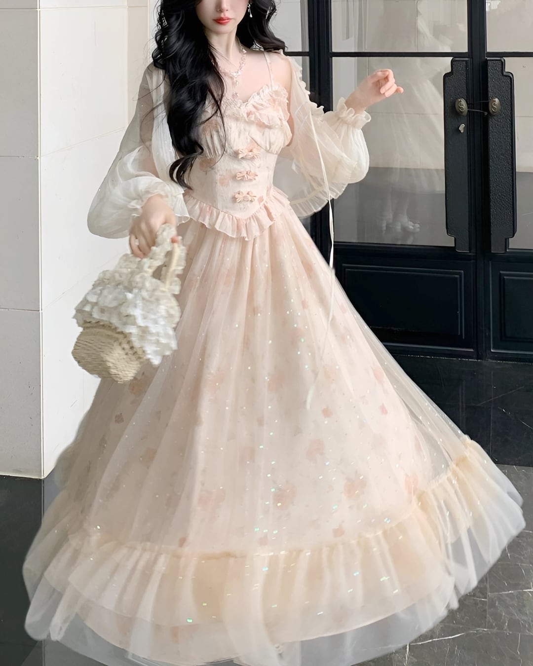 フローラルラメメッシュレースワンピース 2503115