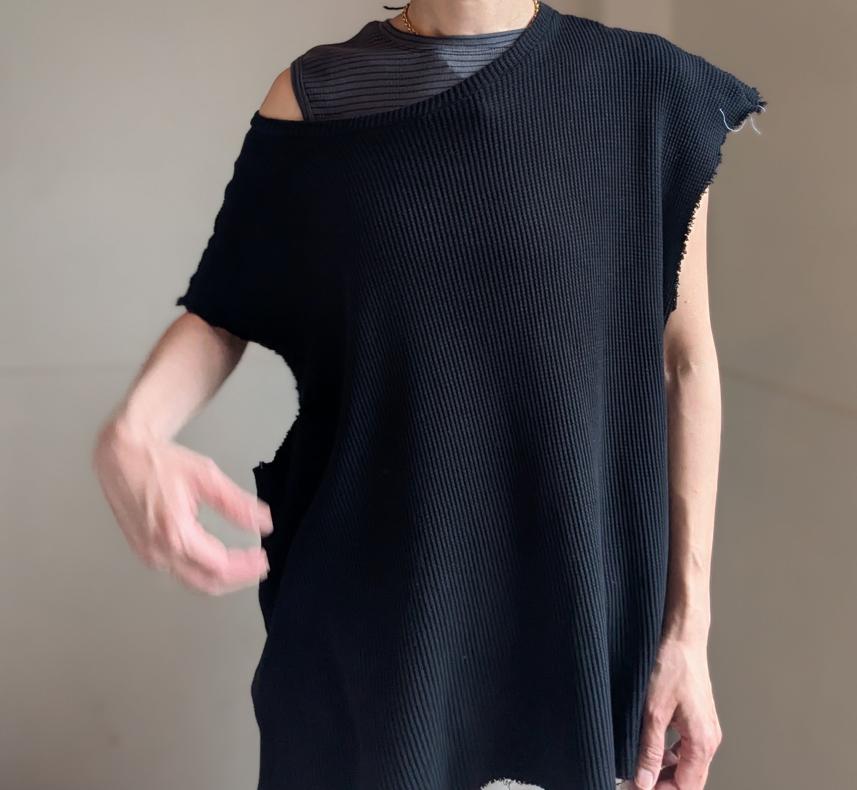 ☆予約☆［ ume original ］ウメオリジナル waffle tops /  black  / cotton100% /  抗ピリング加工