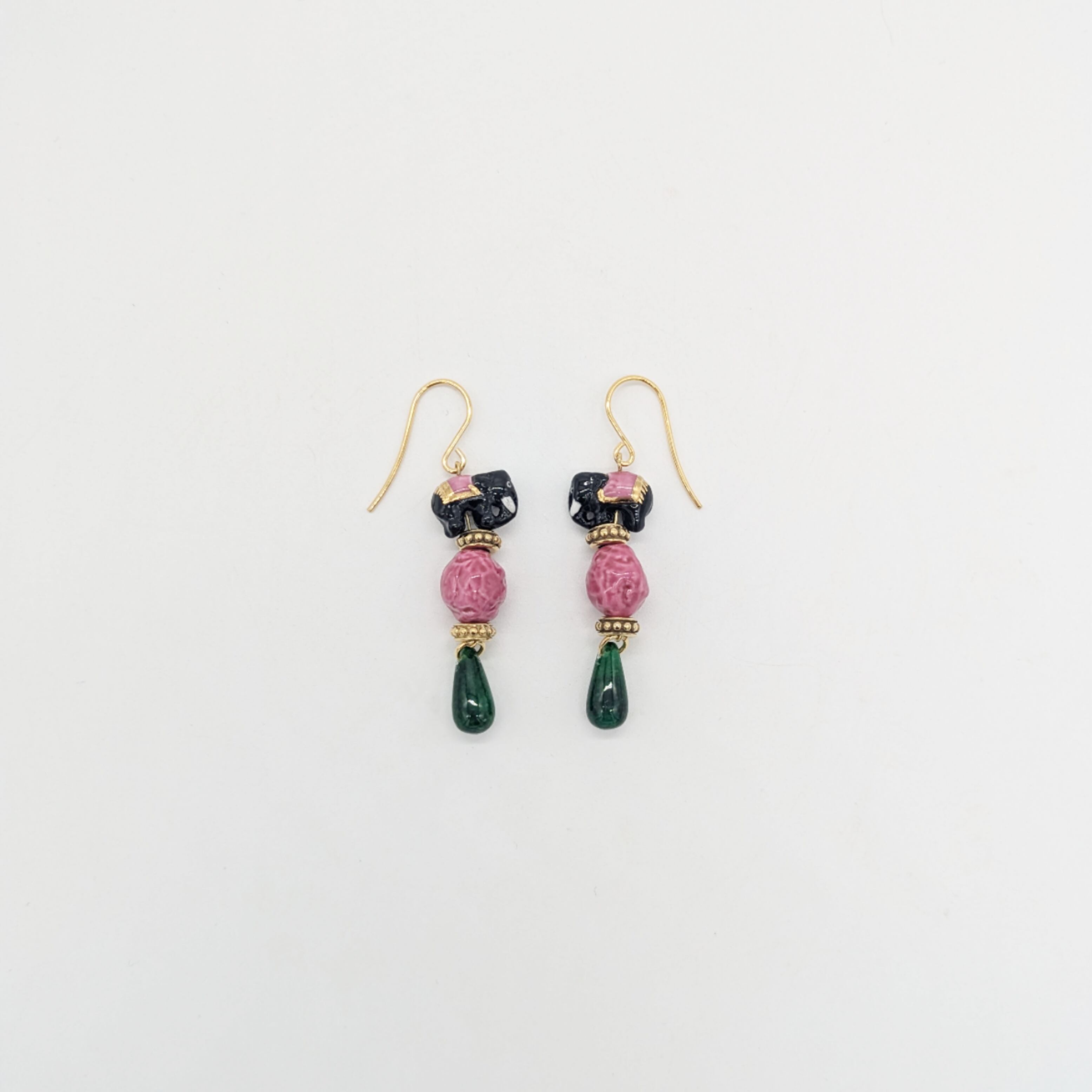 【nach】 Elephant & jade pendant earrings