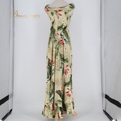 フラダンス 衣装 ワンピース ドレス ベージュ系 CC Fashions ハワイ製 プルメリア柄 ハワイアンプリント アロハ フラ ダンス レッスン 練習 ダンス衣装 ハワイアンダンス レディース レッド系 グリーン系 華やか かわいい おしゃれ 上品