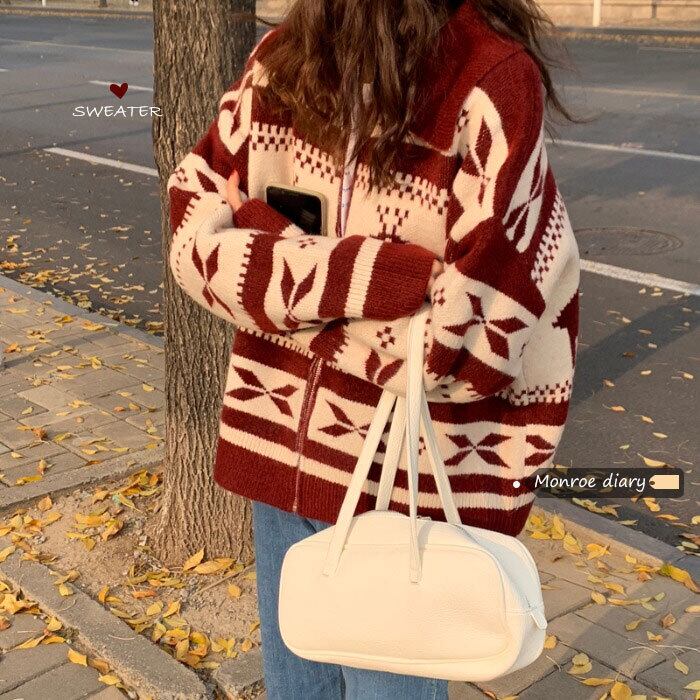 セーター ジャケット スタイルルーズカーディガンオータムウィンタースタンダードニットトップス レトロ 秋物 冬物 モンロー97962209479
