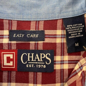 【CHAPS】 チェック柄 長袖シャツ ワンポイント 刺繍ロゴ ラルフローレン M アメリカ古着