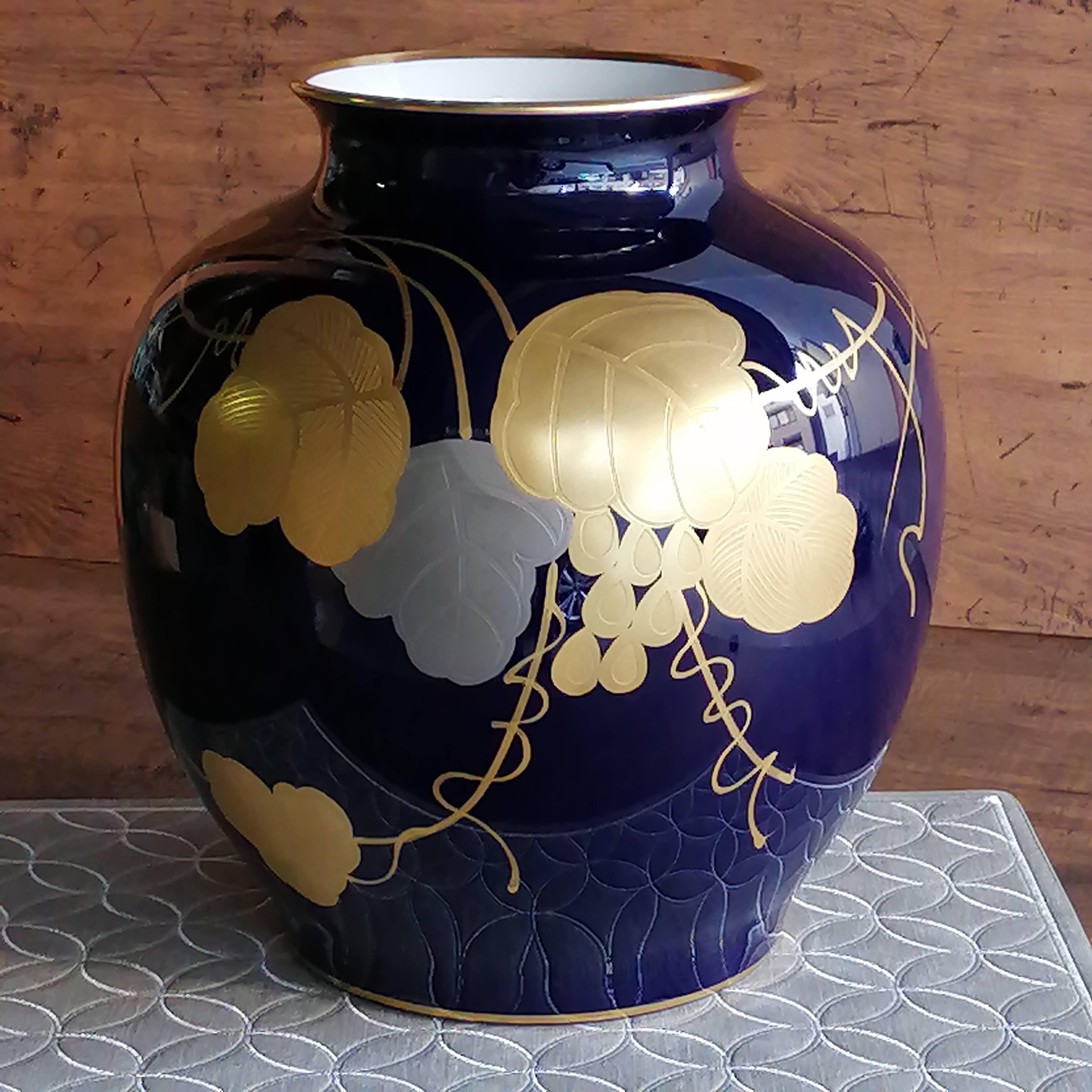 OKURA 大倉陶園 金蝕 鶴 鯉紋 花瓶 12A号 高さ 36cm 箱入-