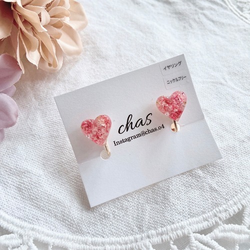 かすみ草ハートイヤリング 画像