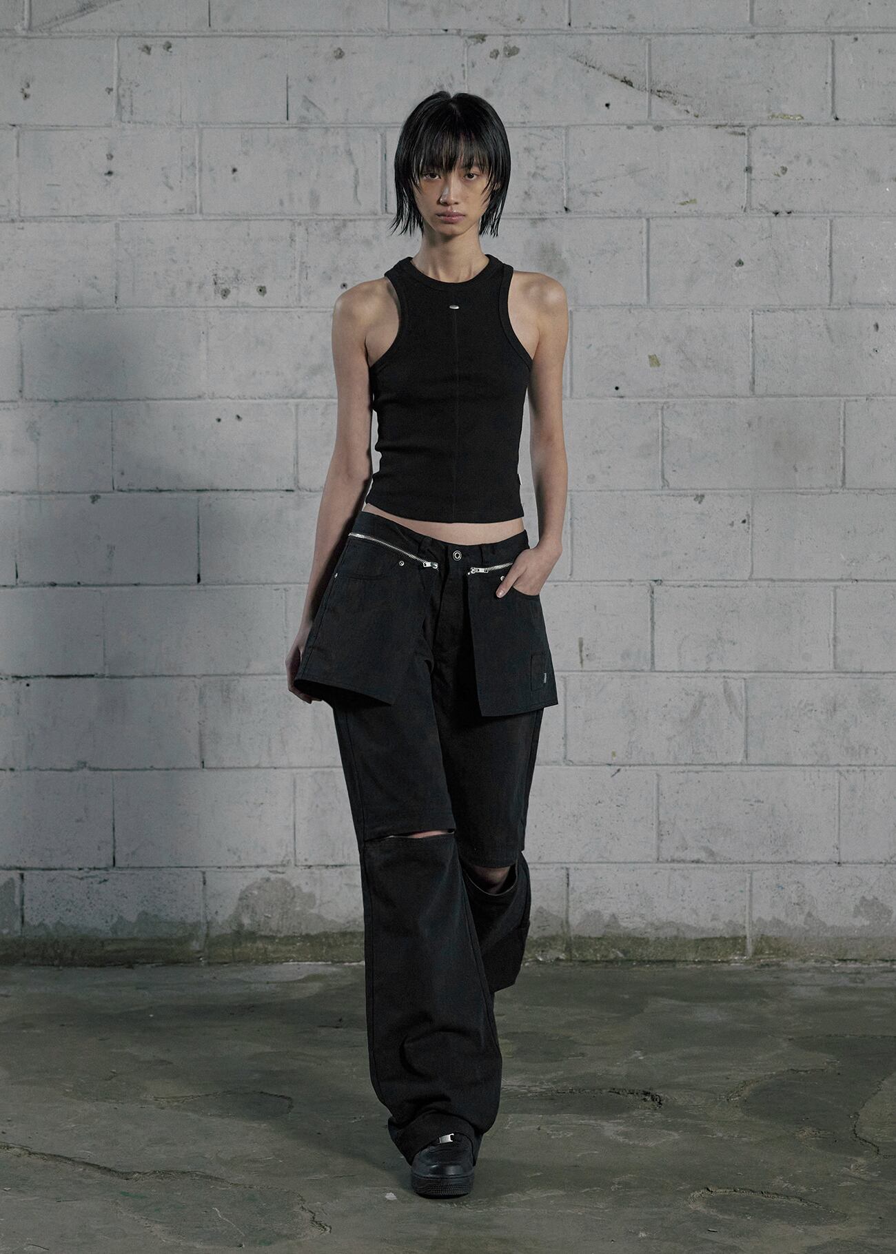 BOHEMIAN SEOUL] KNEE SLIT 2WAY SKIRT JEANS, BLACK 正規品 韓国