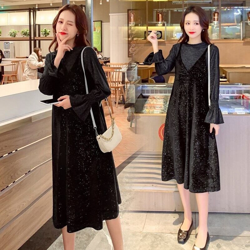 【新作】【送料無料】 982＃Tシャツ+ドレスマタニティOネック服ルーズスタイリッシュな長袖ツーピースドレス妊娠中の女性妊娠中の服 ロング AL expec355522343244