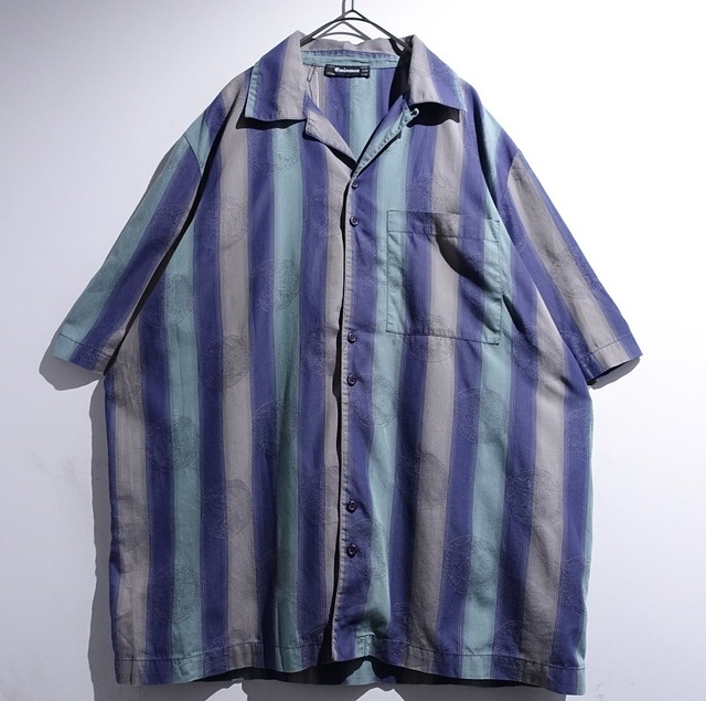 EURO Multicolor Stripe & Goddess Coin Design Open Collar Shirt