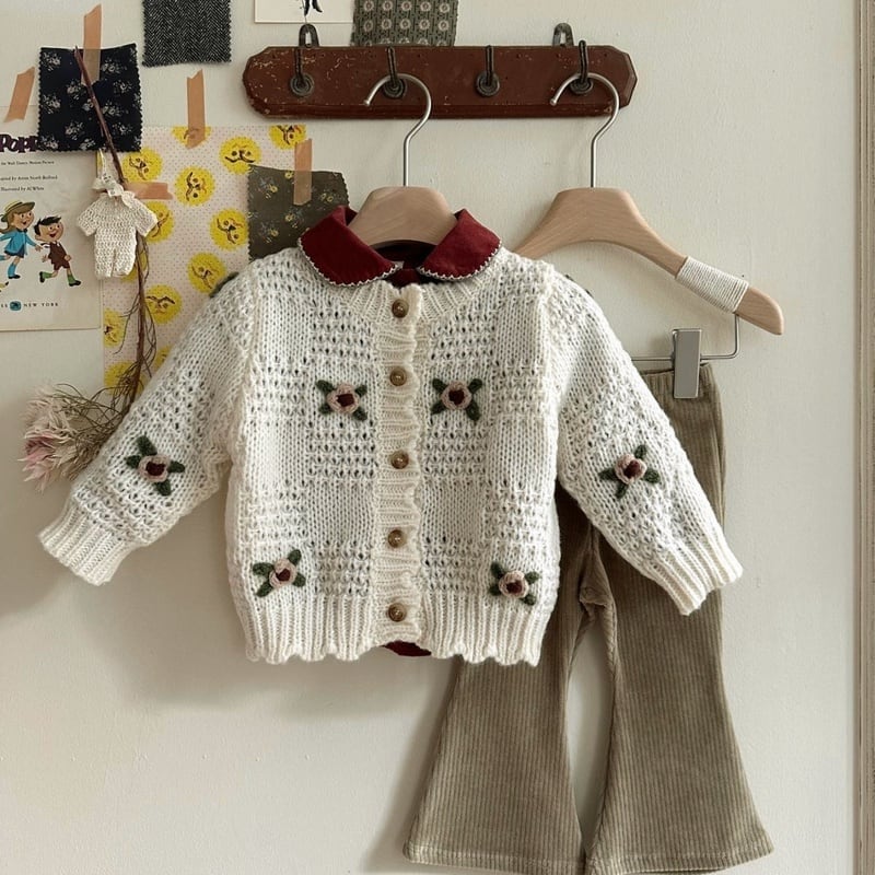 【BABY】韓国風 レトロ刺繡カーディガン