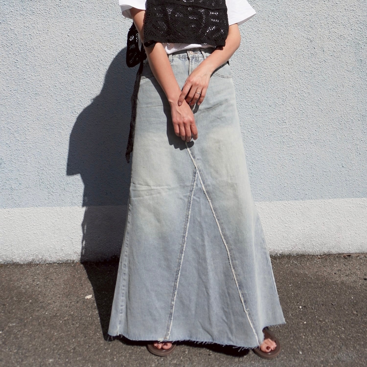 古着リメイク 手書きメッセージアイボリーロングスカート 古着リメイク 手書きメッセージアイボリーロングスカート