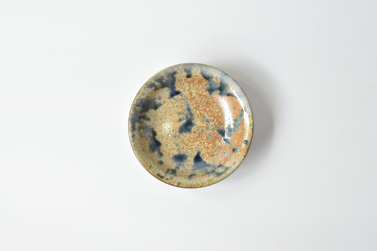 穂生窯 : 5寸皿 釉飛ばし 呉須