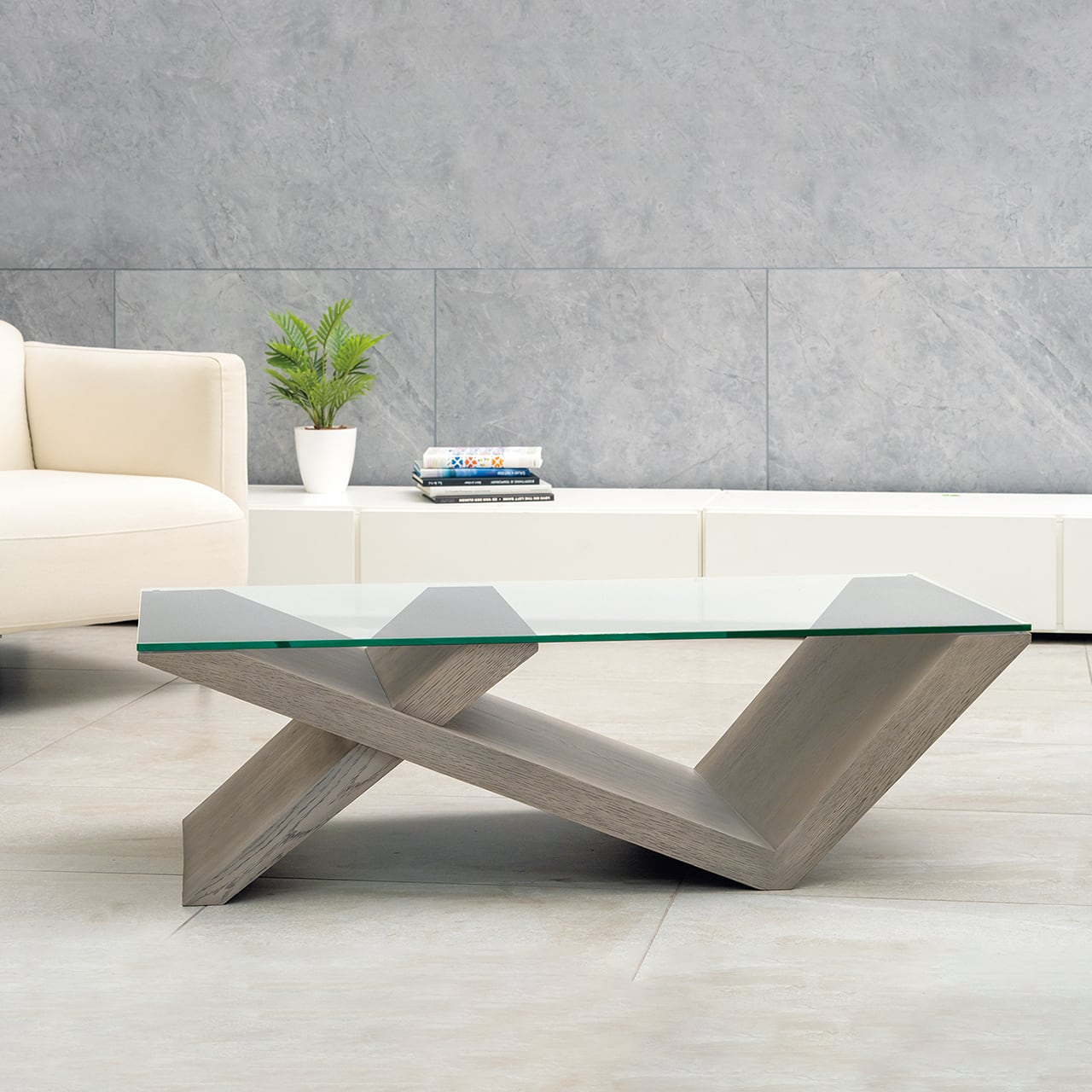 コーヒーテーブル・リビングテーブル|ガラス天板 1200x600 オーク材 グレージュ色| BH-01