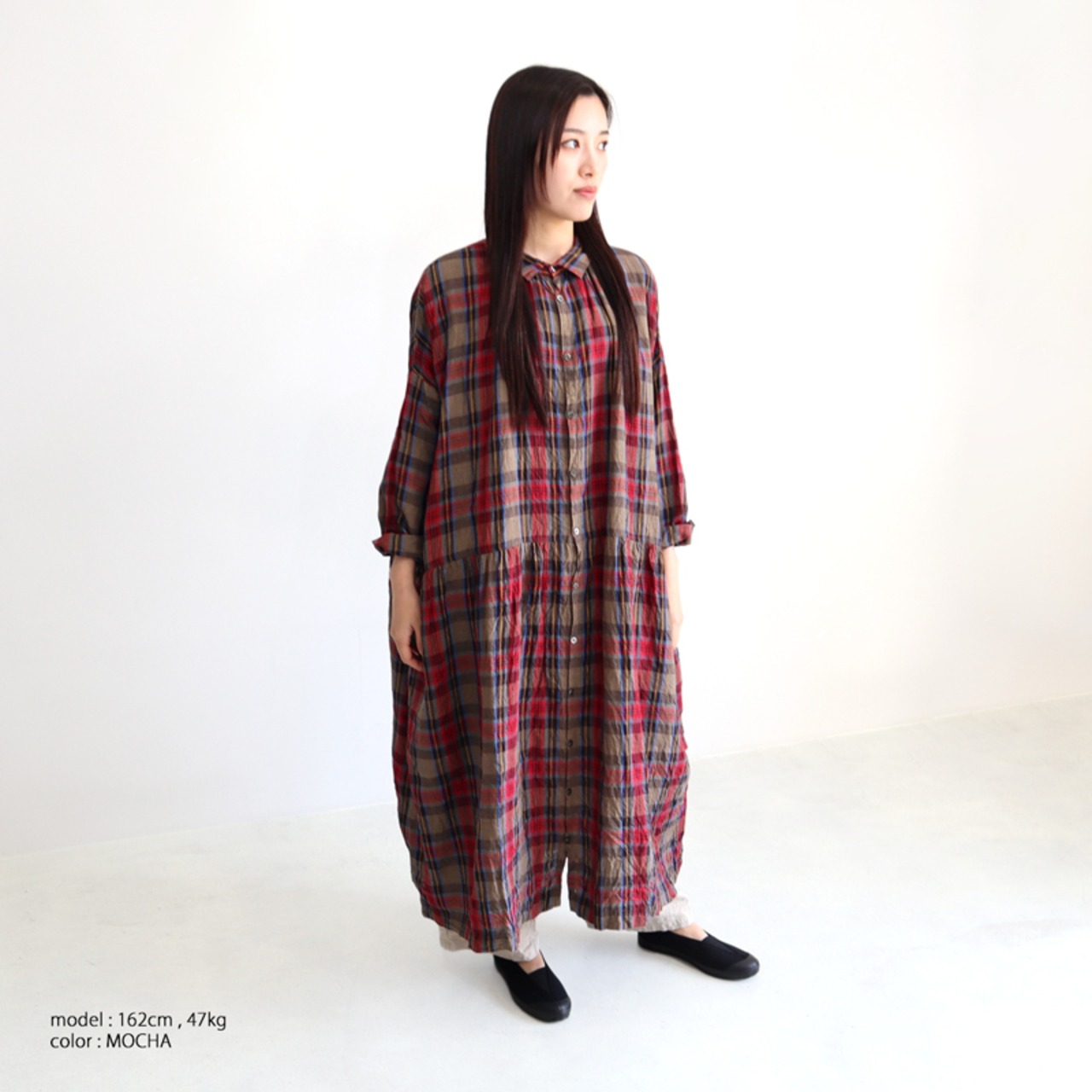 ICHI Antiquites * リネン タータンチェック ワンピース [900909  