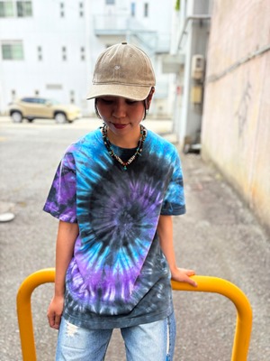 タイダイ Tie-dye  Tシャツ Lサイズ パープル×ブラック スパイラル Hippies Dye HD26-01