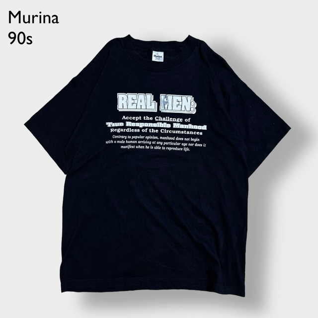 murina 90s USA製 プリント Tシャツ ヴィンテージ  半袖 シングルステッチ ビッグサイズ バックプリント XL 黒 古着