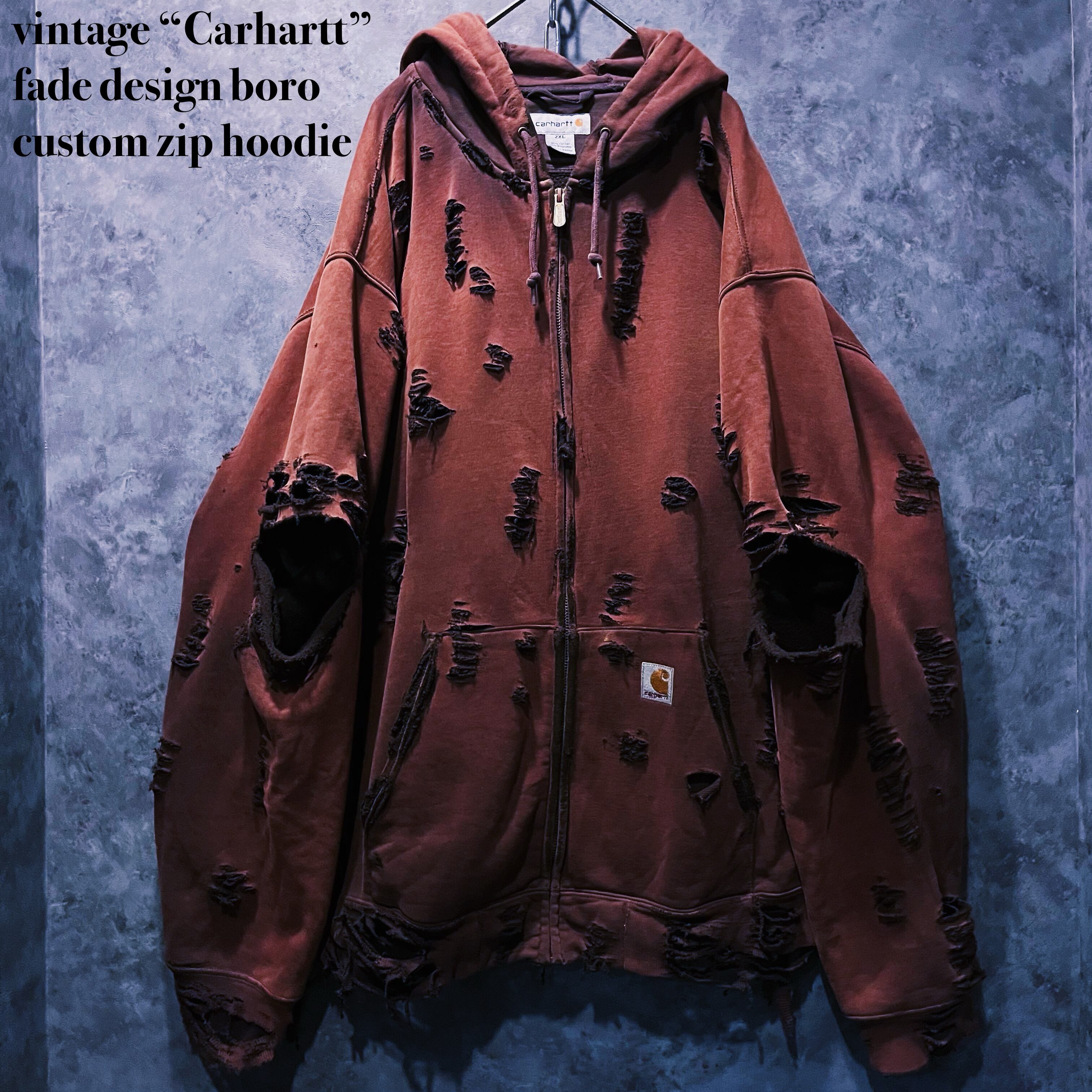 【doppio】vintage “Carhartt” fade design boro custom zip hoodie