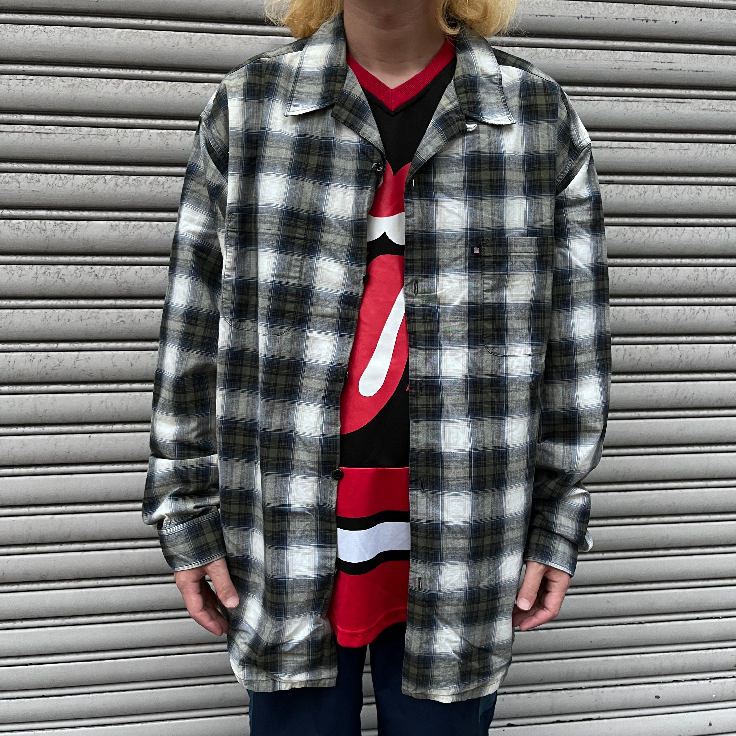 POLO JEANS オンブレチェックオープンカラーシャツ XL 開襟 ラルフ 