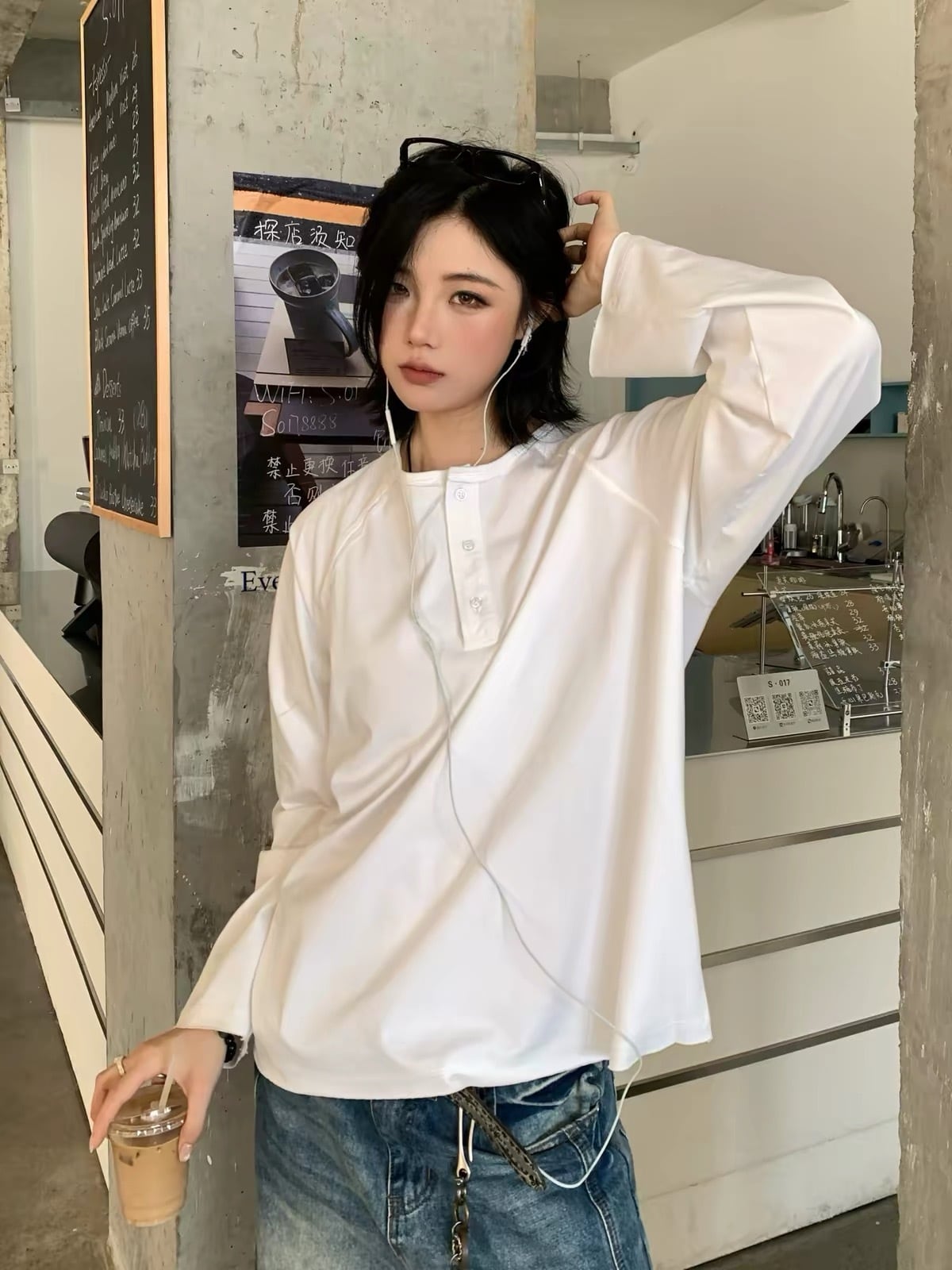 ヘンリーネックルーズラグランロンT / HENLEY NECK LOOSE RAGLAN LONG SLEEVE TEE