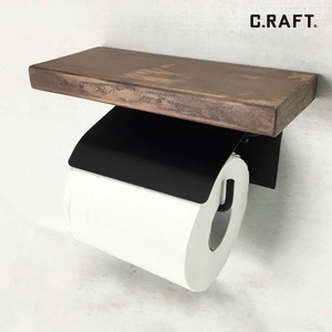 【ヒノキ使用】天板付きトイレットペーパーホルダーシングル　インダストリアル