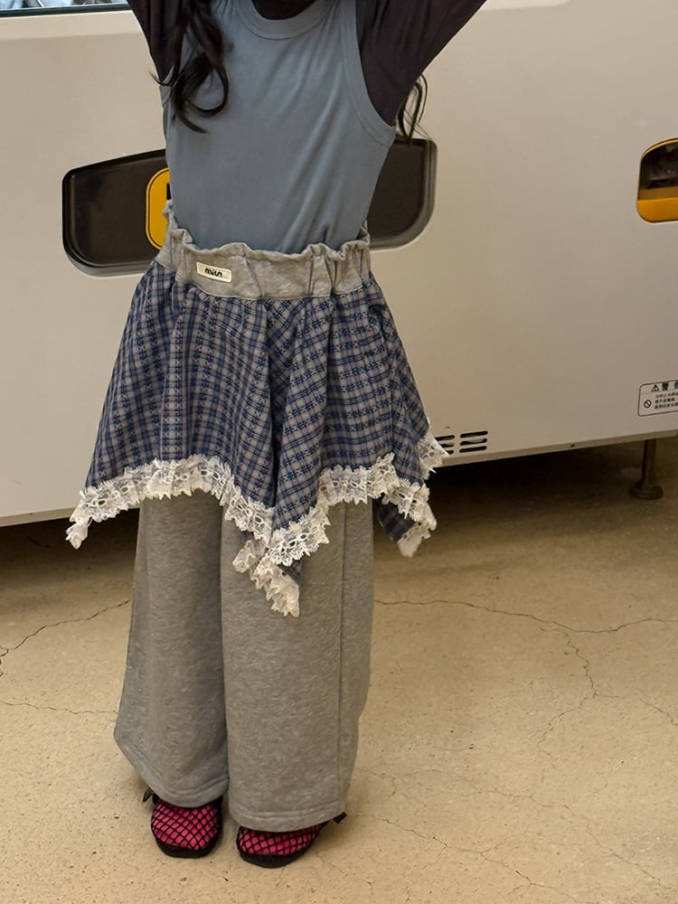 チェックレイヤードパンツ