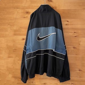 【NIKE】90s ナイロンジャケット 白タグ ツートンカラー ビッグロゴ ビッグスウッシュ Swoosh 刺繍ロゴ ワンポイントロゴ バックロゴ ジップアップ M オールド ヴィンテージ ナイキ US古着