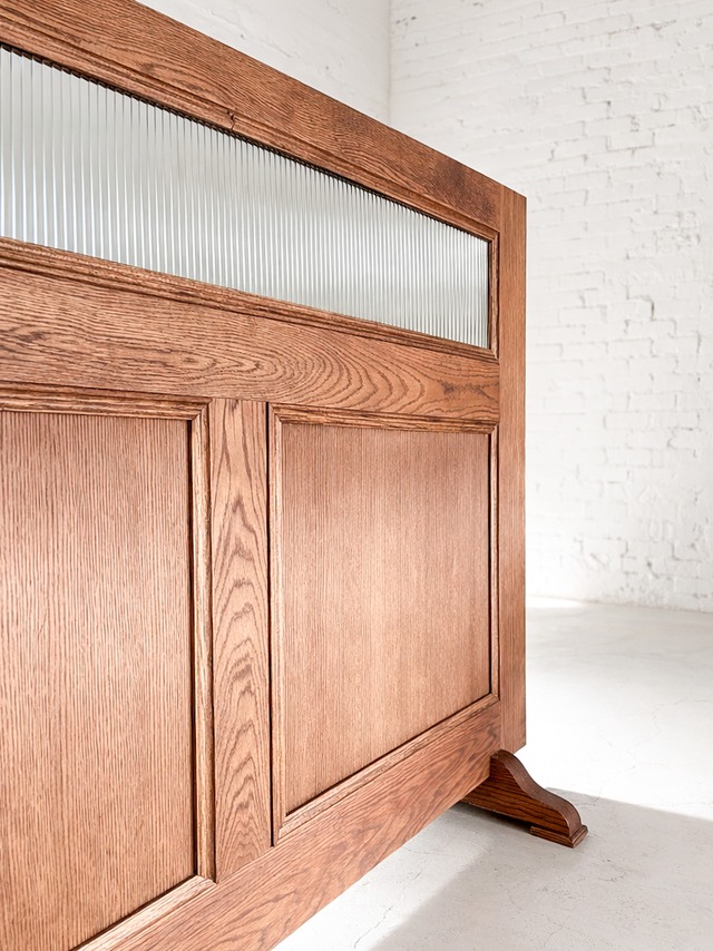 アンティーク調ウッドパーテーション 美容室・ネイルサロン向け (ガラスパーテーション)W1900