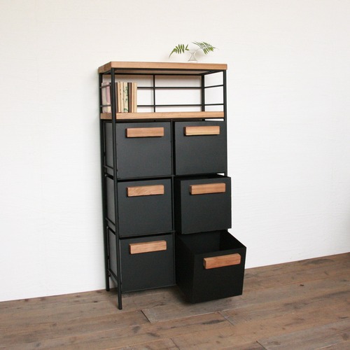 アイアンのドロワーシェルフ＃杉板　引出し２列３段