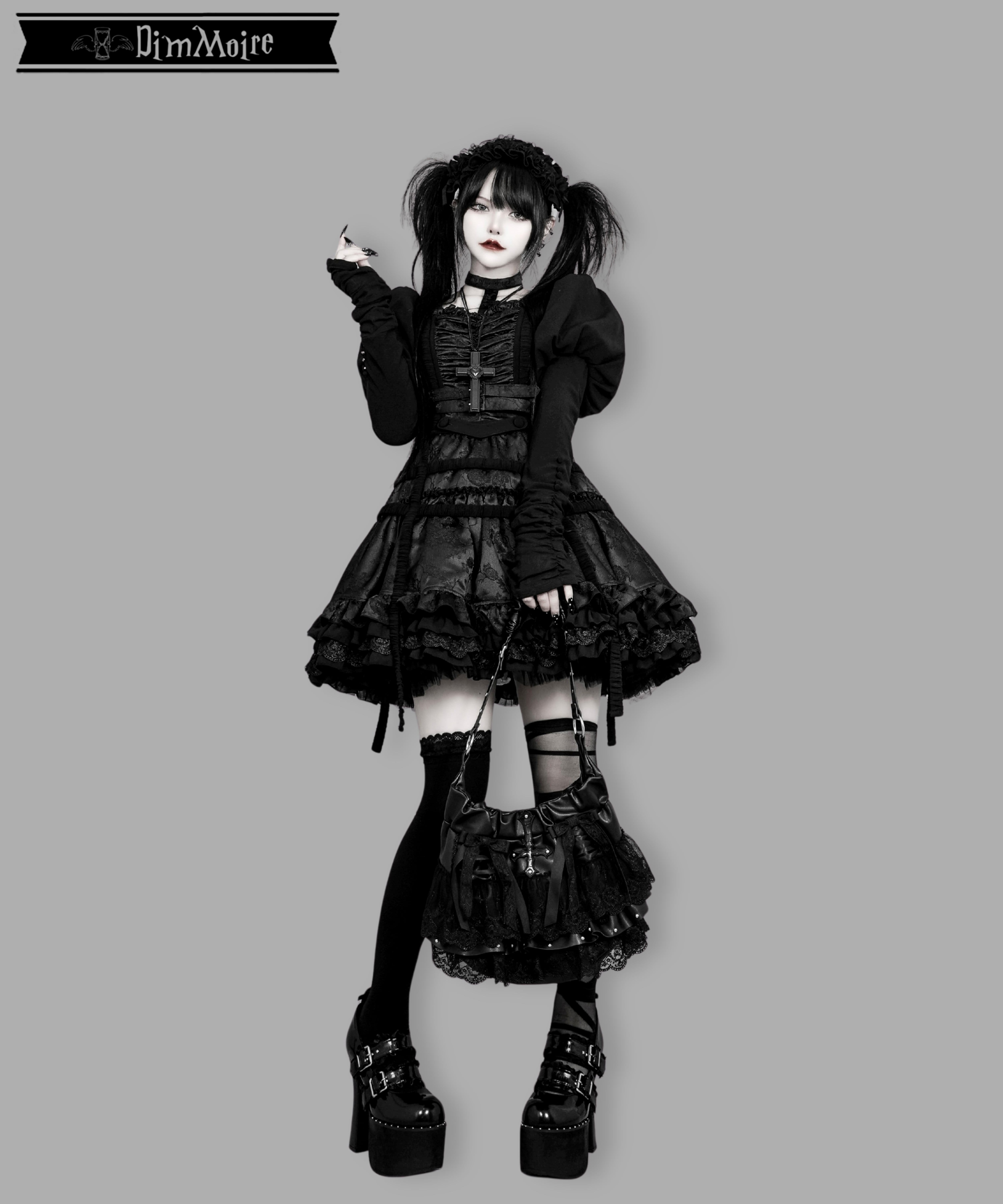 祈りの十字フリルバッグ【Black】 | DimMoire
