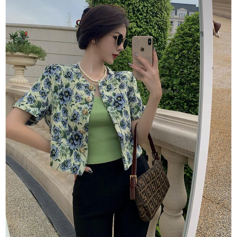 スタイルスタンダードショートジャケット サマーカーディガンフローラルトップス レトロ エレガント 夏物 花柄 ガールズファッション94706684397