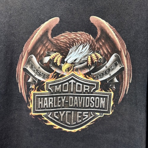 00s Harley-Davidson 鷲 イーグル エンジン 88 バイカー T-Shirt ヴィンテージ ハーレー ブラック XL フェード ロゴ 半袖 BLK