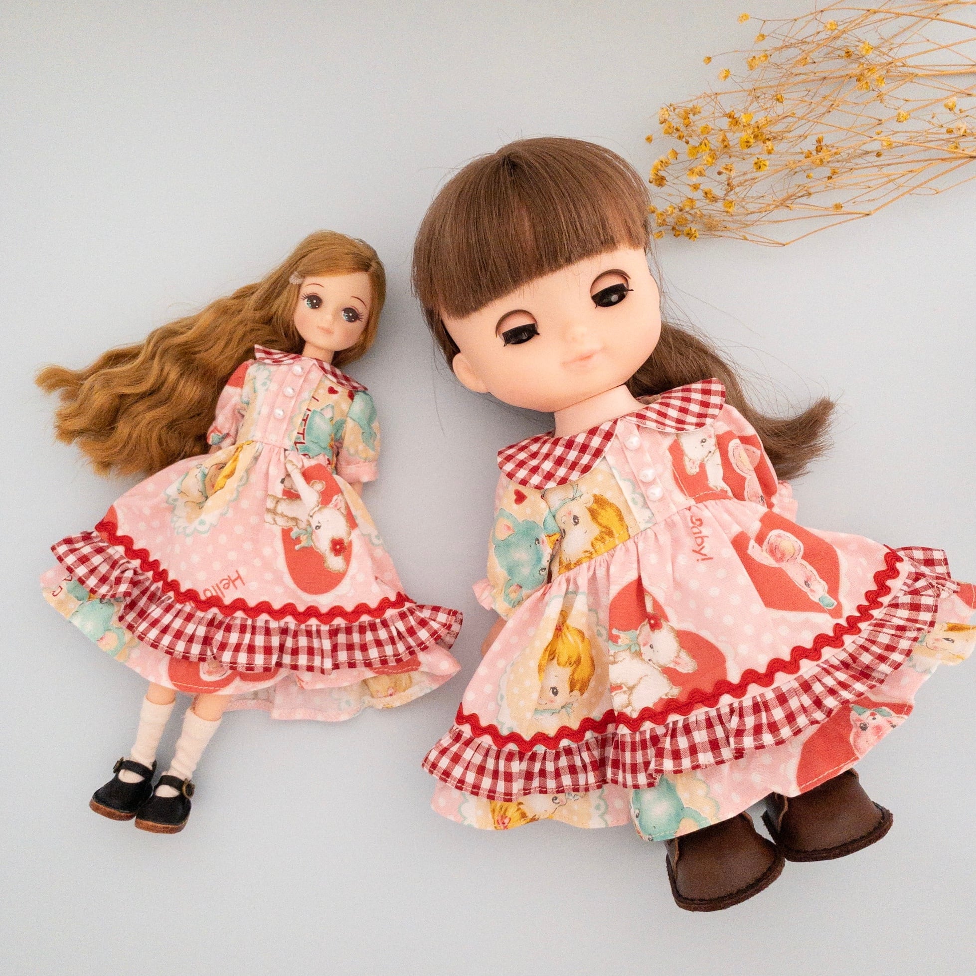 メルちゃん服ハンドメイド ロングワンピース&リボン2点セット