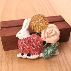 【トリノコ】木のブローチ「大きい花うさぎ」