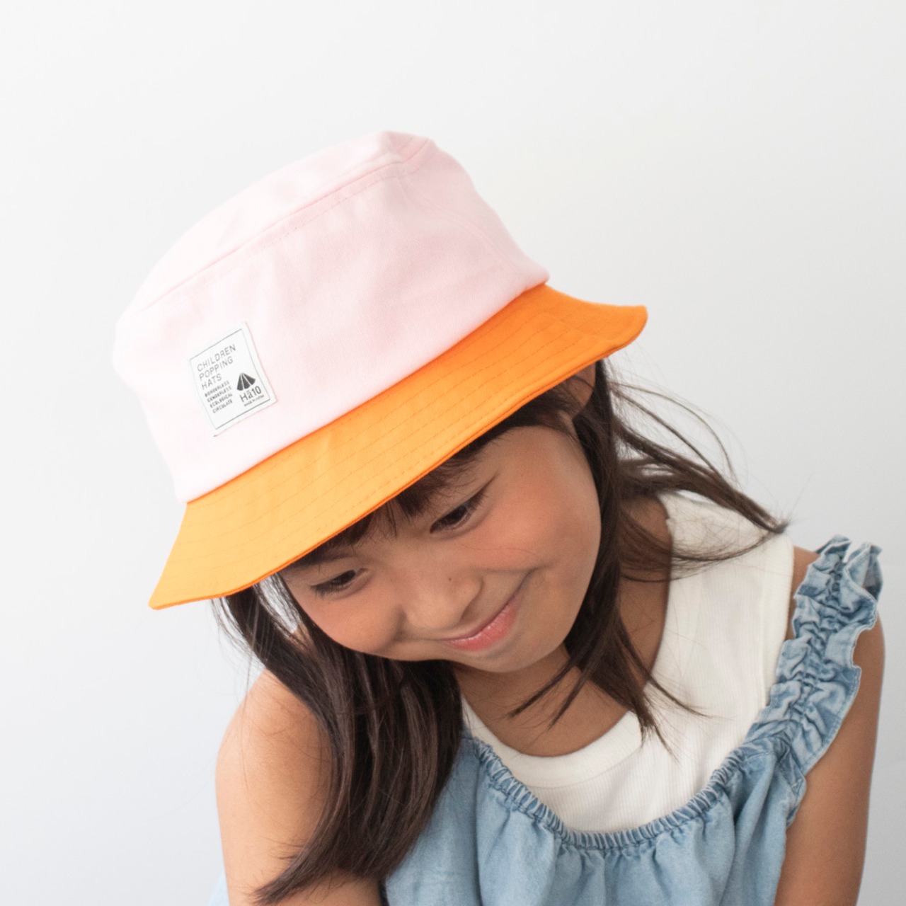 バケットハット【ピンク×オレンジ】54cm 全3色 推奨年齢4歳〜8歳