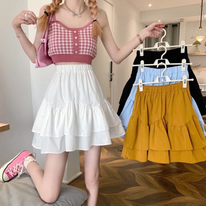 ホワイトスカート サマーハイウェストウェスト薄手Aラインプリーツ 夏物 YY-ファッション17803958534