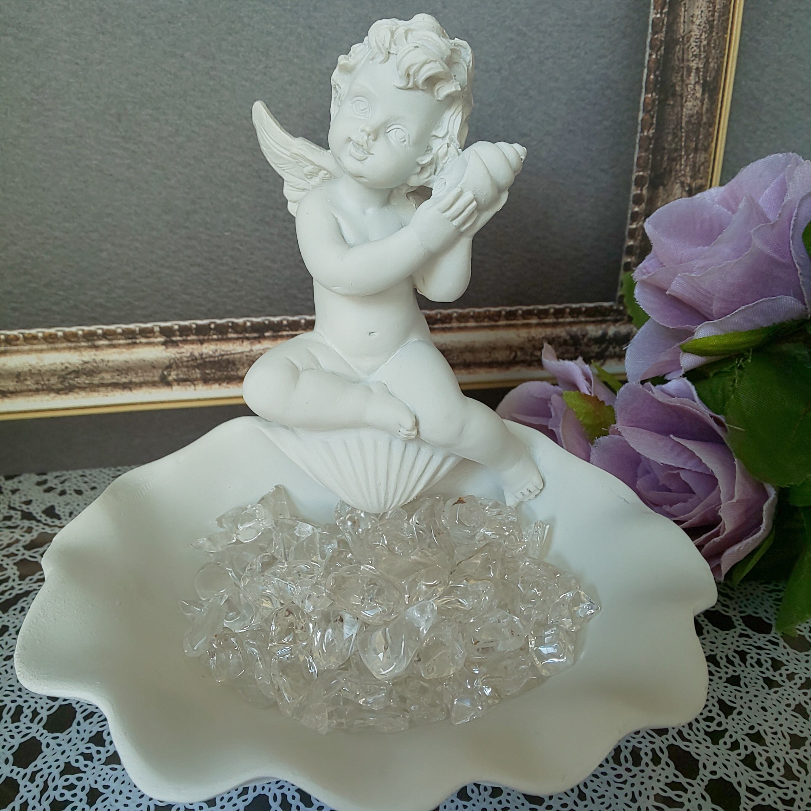 【送料無料】天使の浄化セット♡ (D-1) 天使の小物入れ 水晶 さざれ石