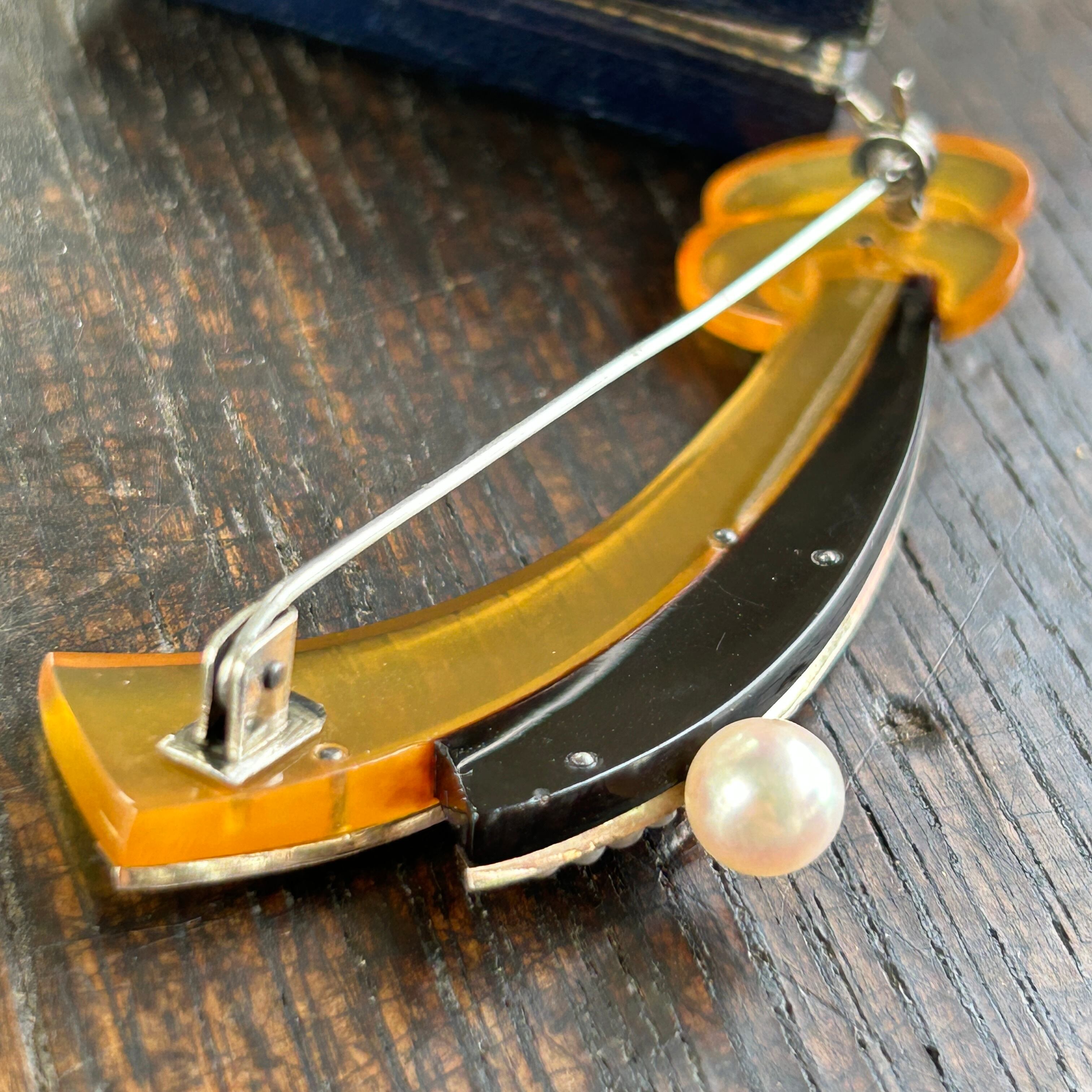 アンティーク！鼈甲に芥子パールの和デコなブローチ